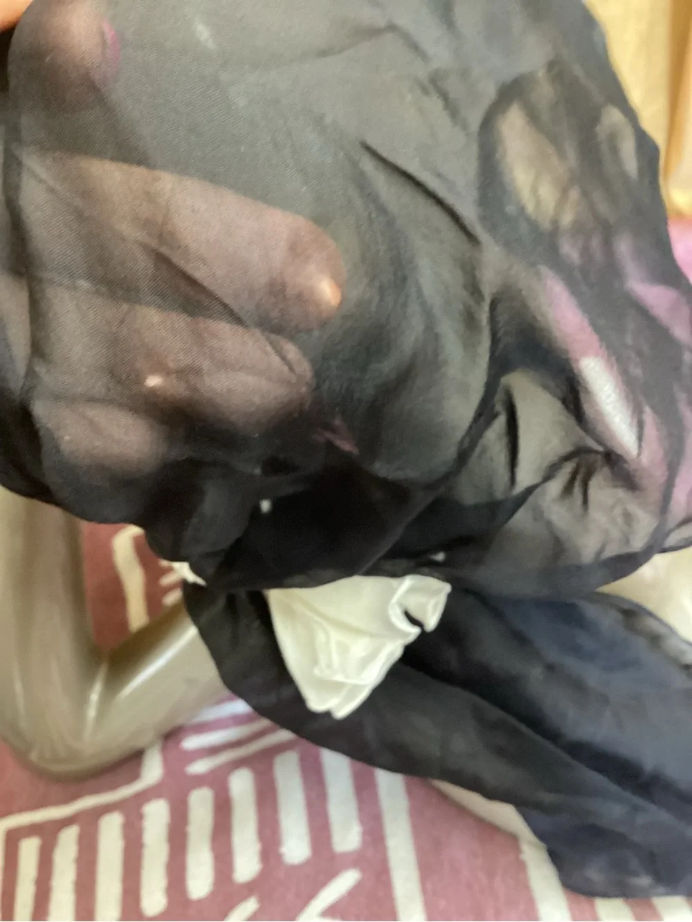 Nordstrom Black Sheer Silk Scarf with White Floral Knot Detail